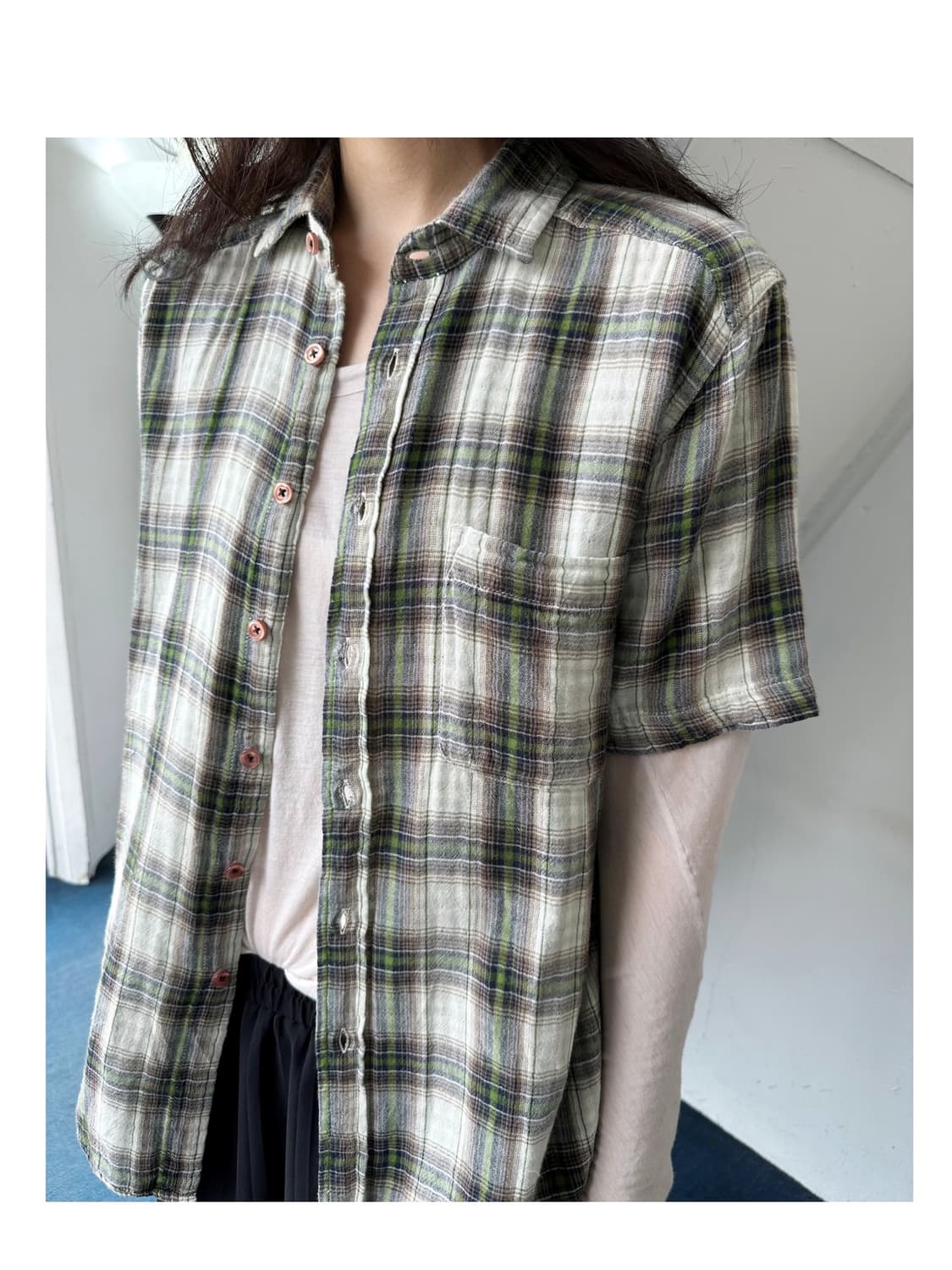 Cotton gauze fabric check shirt 상품이미지1