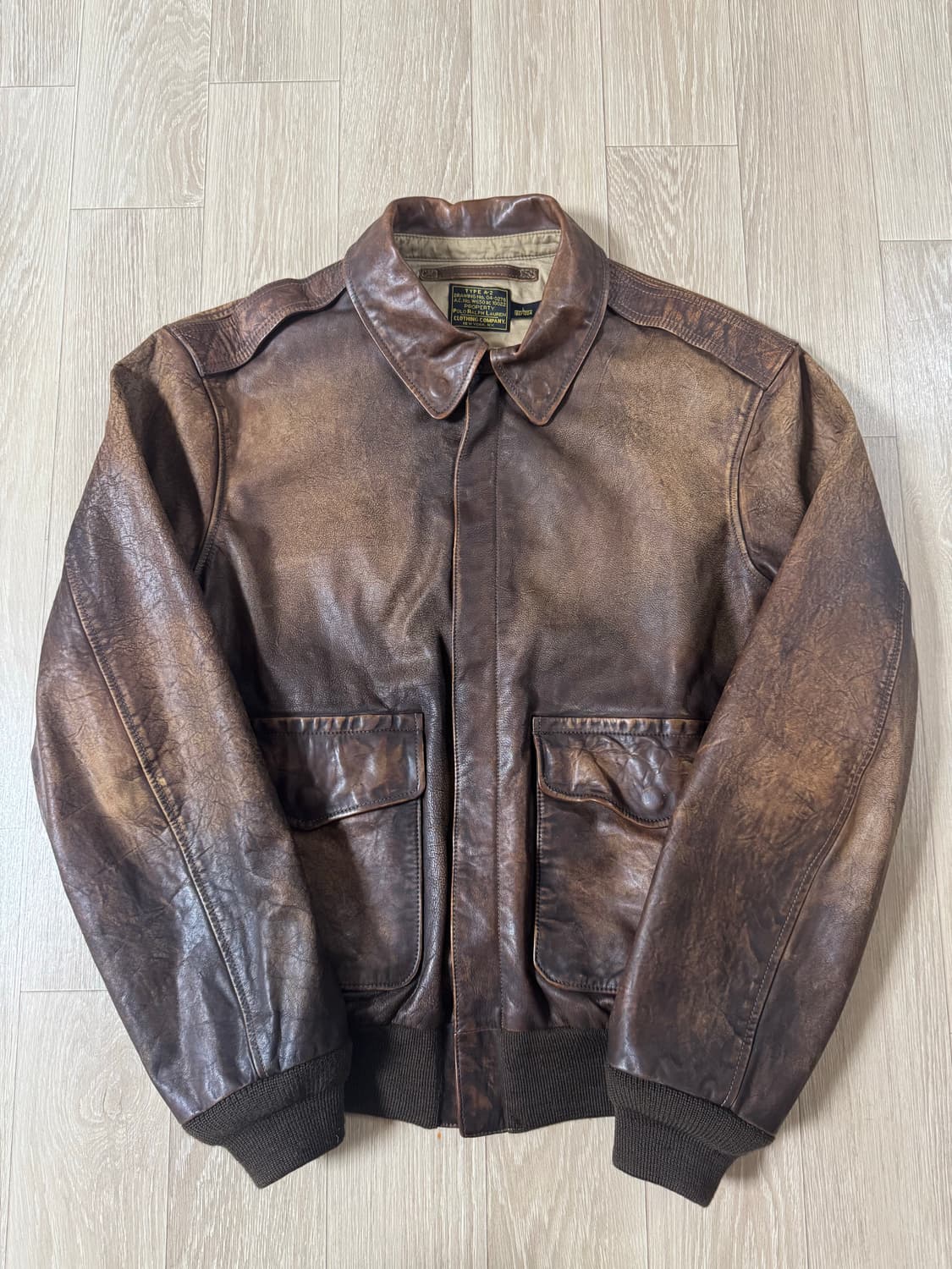 L 폴로 랄프로렌 오일워싱 a-2 가죽자켓 상품이미지1