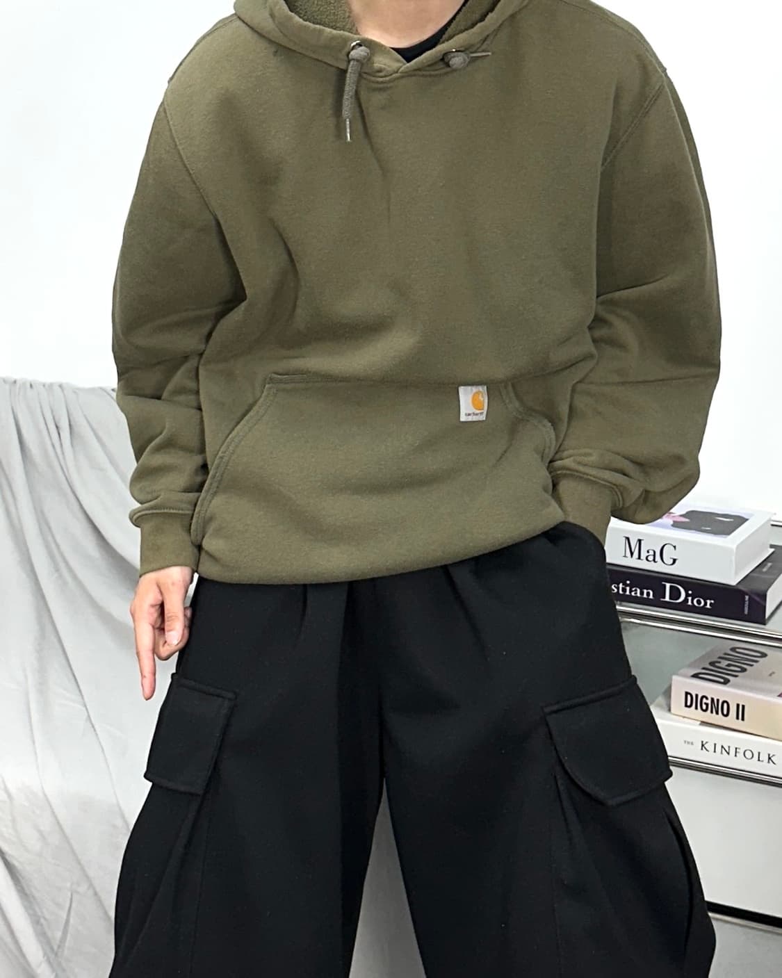 칼하트 올리브 그린 패치로고 후드티 L 상품이미지2