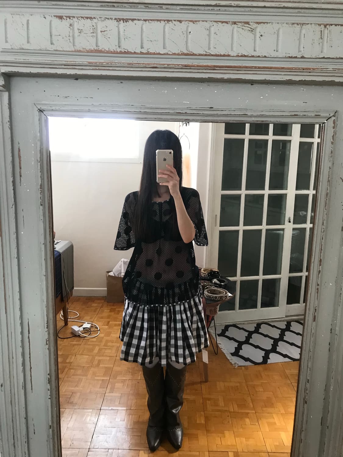 vintage dot pattern net top 상품이미지3