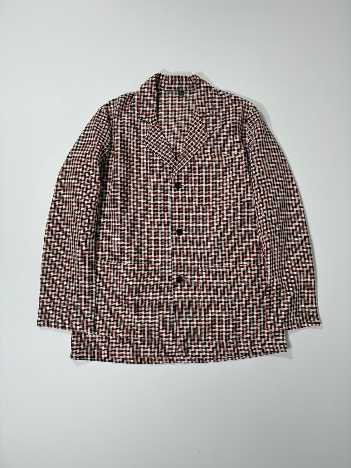 짓먼 빈티지 린넨/코튼 크로셰 체크 자켓 브라운 L사이즈 상품이미지1