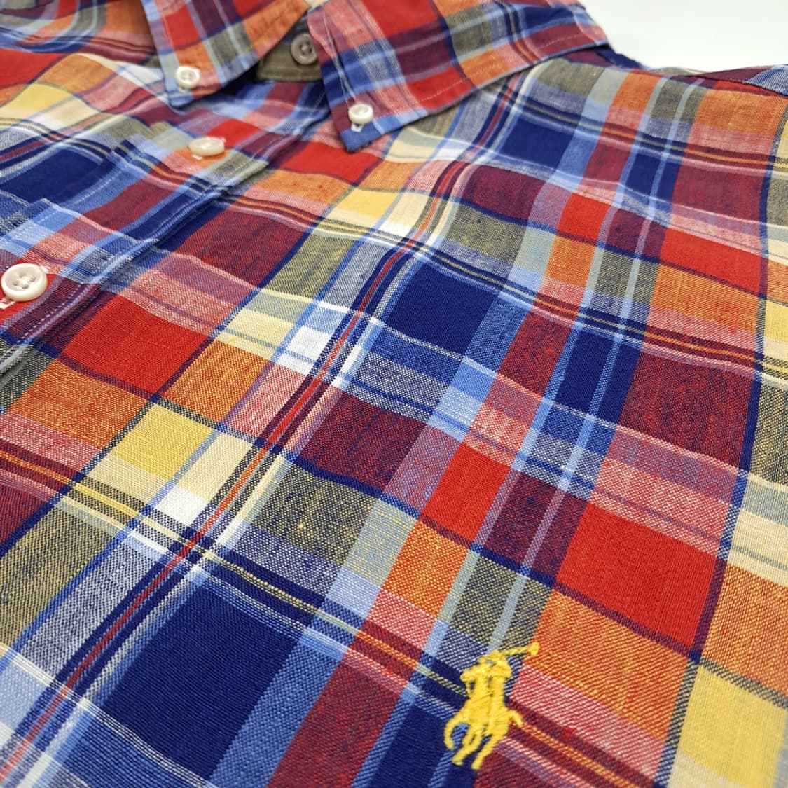 Co814 3XL Big 폴로 랄프로렌 매드라스 린넨 반팔 셔츠 상품이미지4