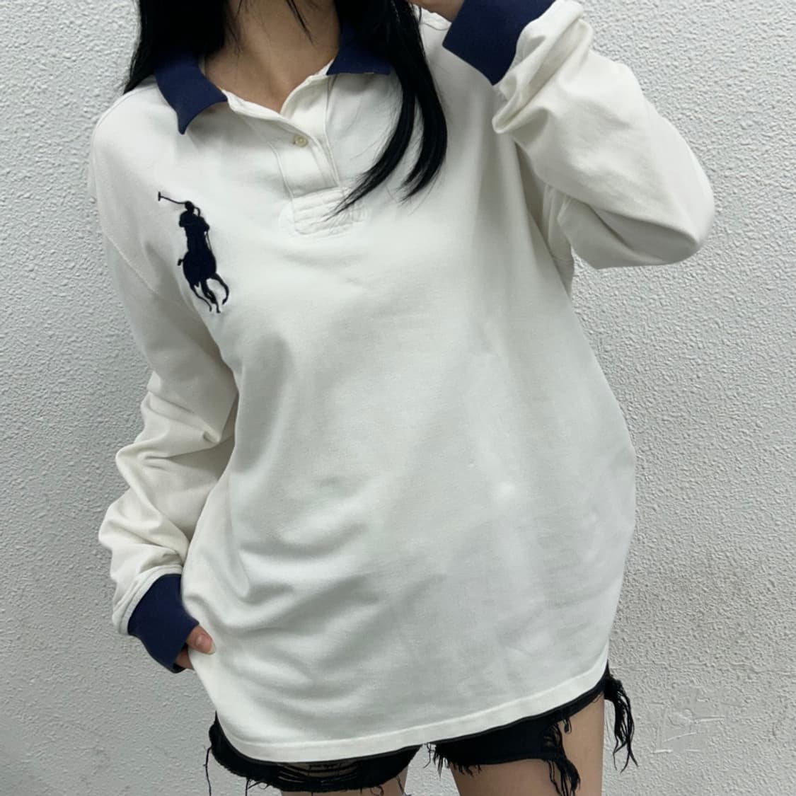 폴로 랄프로렌 빅포니 네이비배색 화이트 럭비티 XXL 상품이미지1