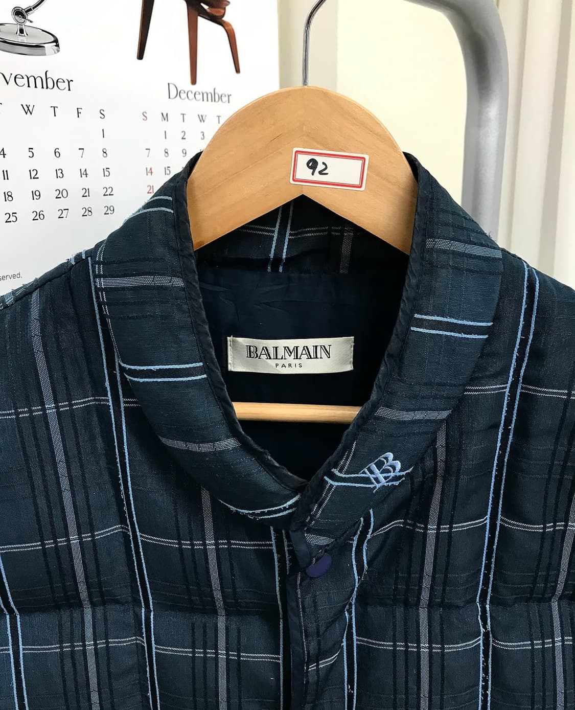 발망 B로고 덕다운 체크 패딩 조끼 베스트 상품이미지2