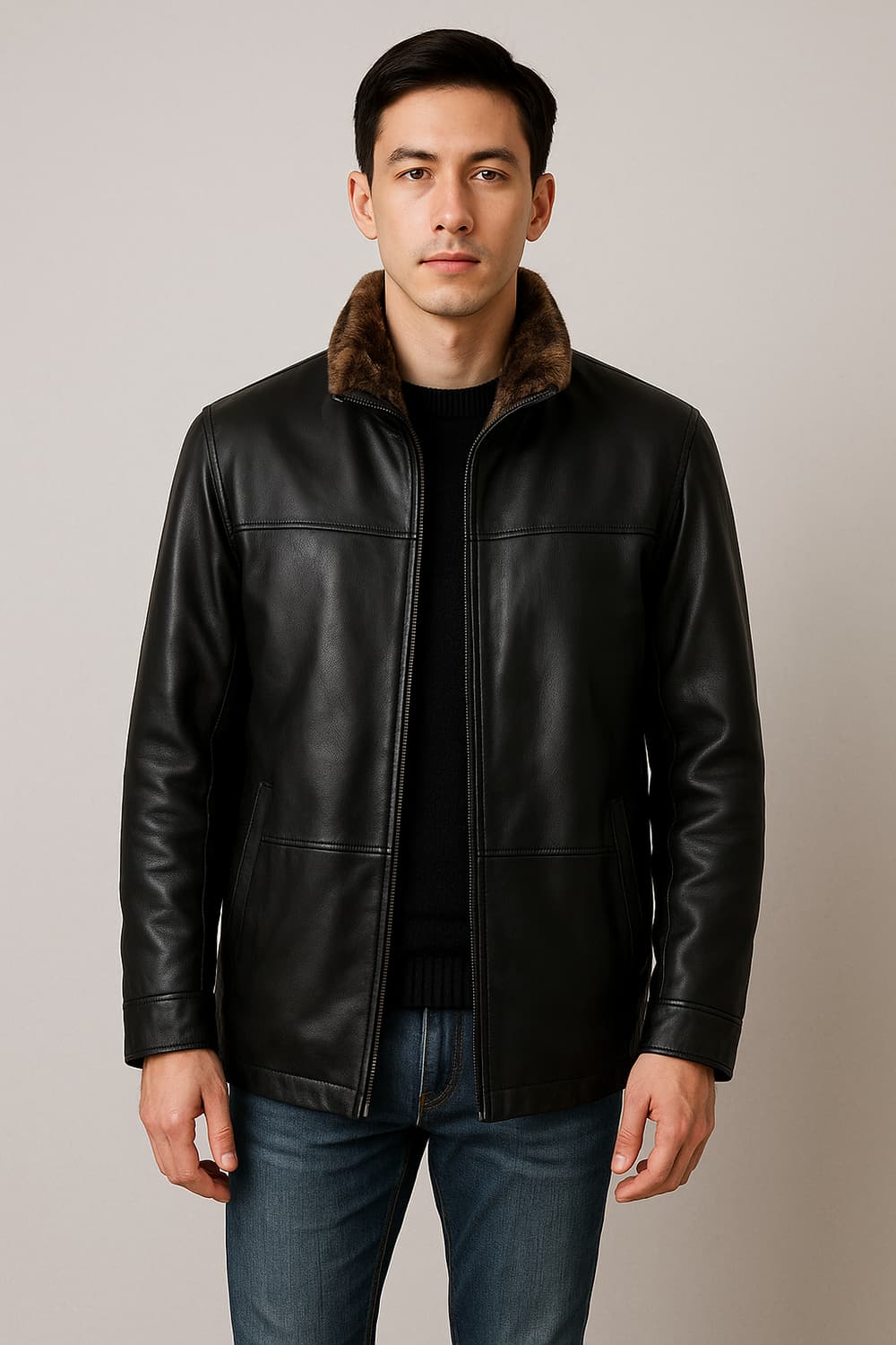 (정가100만원대)로가디스 블랙라벨 토끼털 블랙 양가죽자켓 95~100 상품이미지1