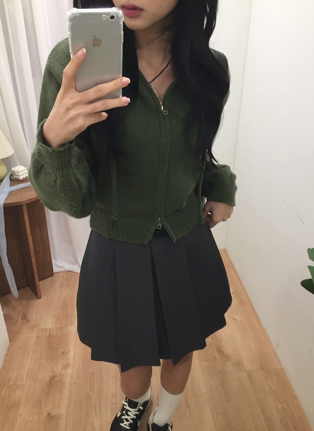 여성 빈티지 크롭 니트 후드집업 100 상품이미지1