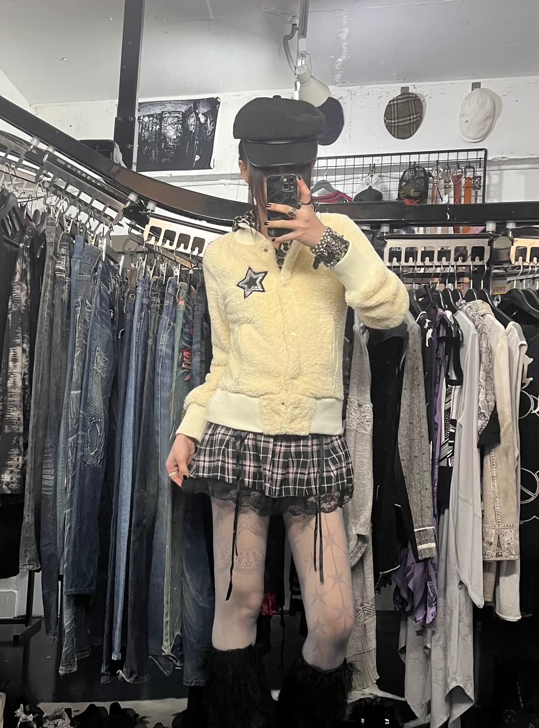 레오파드 레이어드 퍼 후드집업 상품이미지1