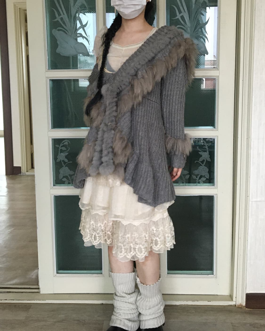 rabbit Fur trimming knit ruffle cardigan 상품이미지7
