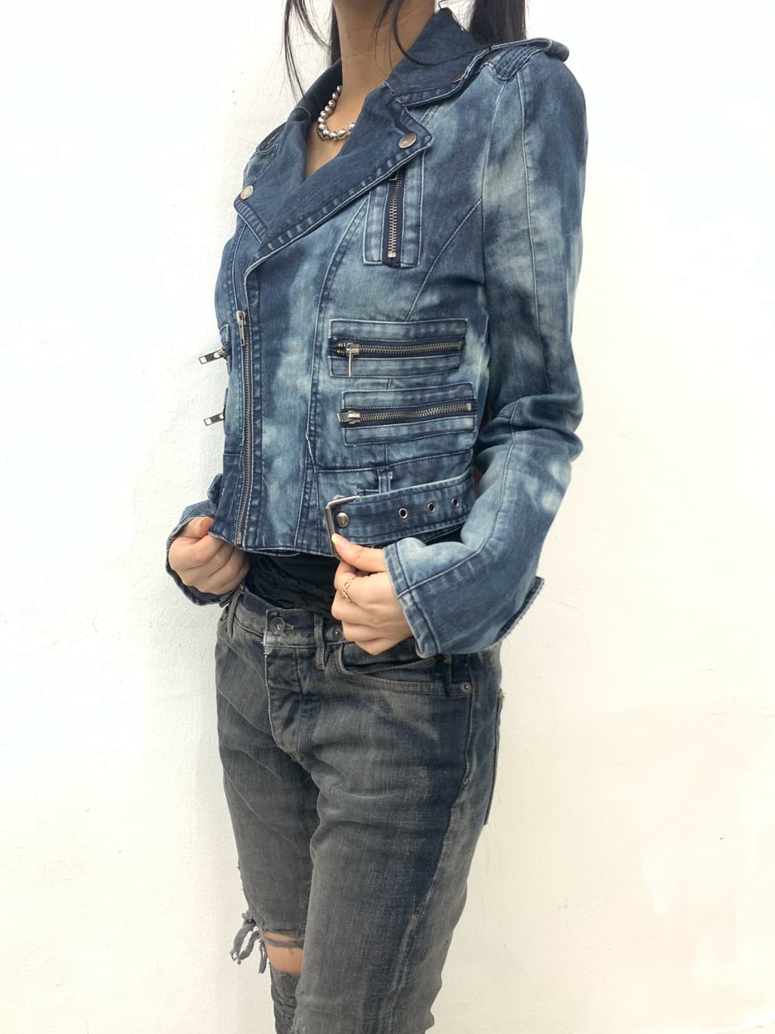 Ice bleached denim rider jacket  상품이미지2