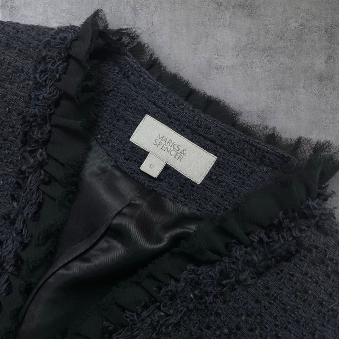 막스앤스펜서 M&S 딥네이비 노카라 프릴 트위드 자켓 12 상품이미지2