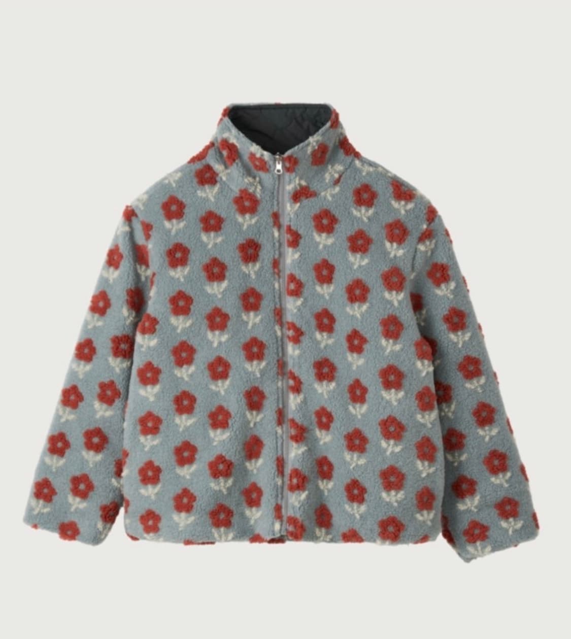 오쿠카 플라워 플리스 퀼팅 자켓 - 블루 그레이 상품이미지1