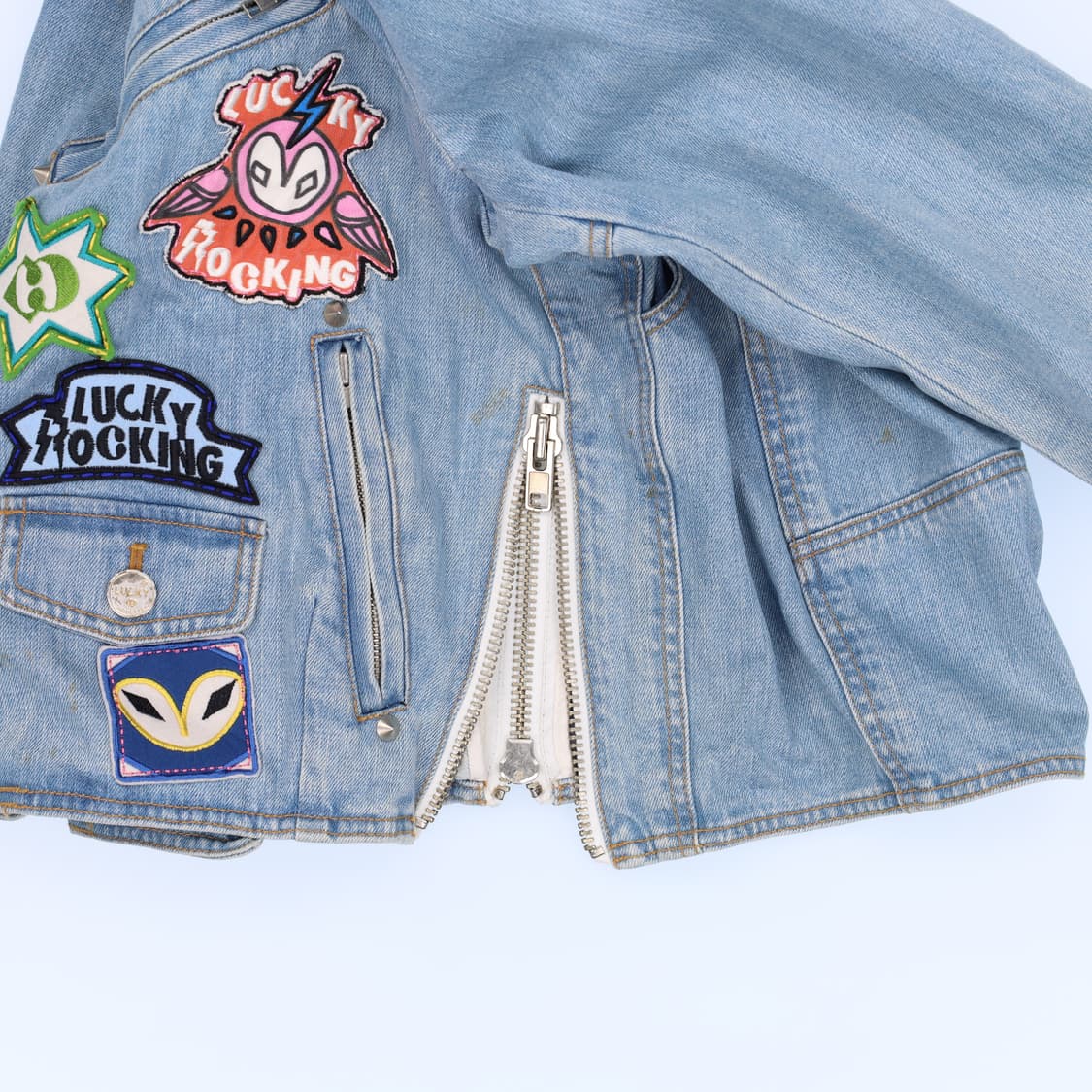 [Free] 럭키슈에뜨 패치로고 데님 라이더 청자켓 N7080 상품이미지9