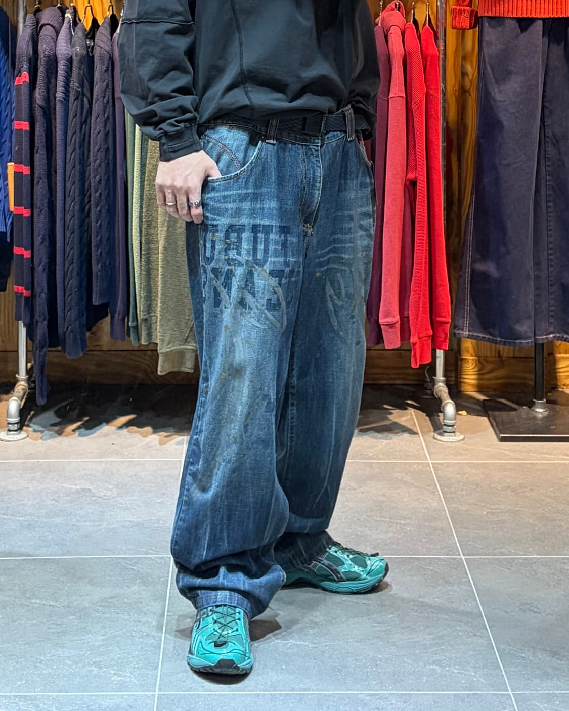 36in FUBU 푸부 더티페인팅 워싱 와이드 데님팬츠 상품이미지1