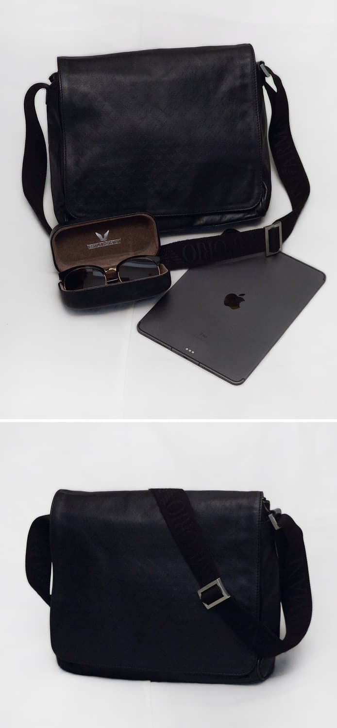 아르마니 (EA) 모노그램 비텔로 카프스킨 레더 플랩 메신저백 상품이미지2