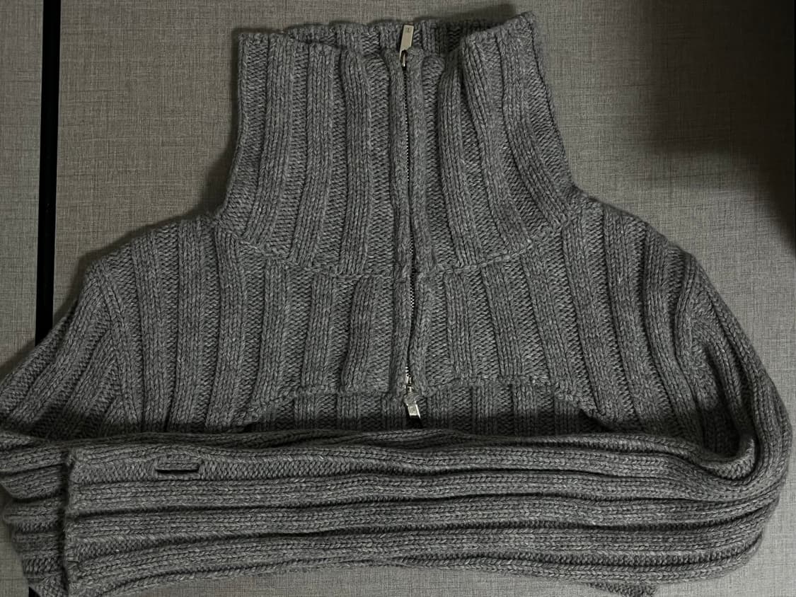 트리밍버드 하이넥 볼레로 니트 집업 그레이 상품이미지4