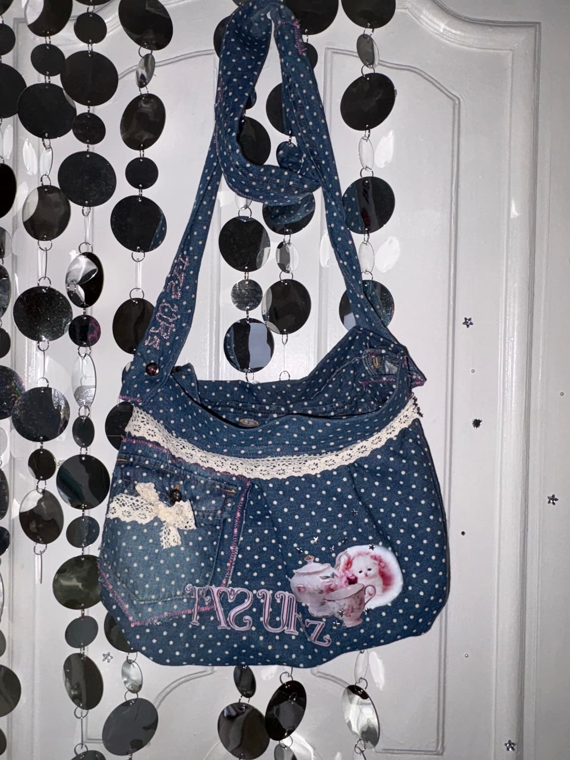 Denim dot patch cross bag 상품이미지1