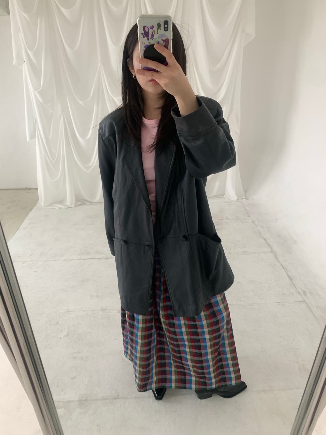 Double button navy leather JK 상품이미지2