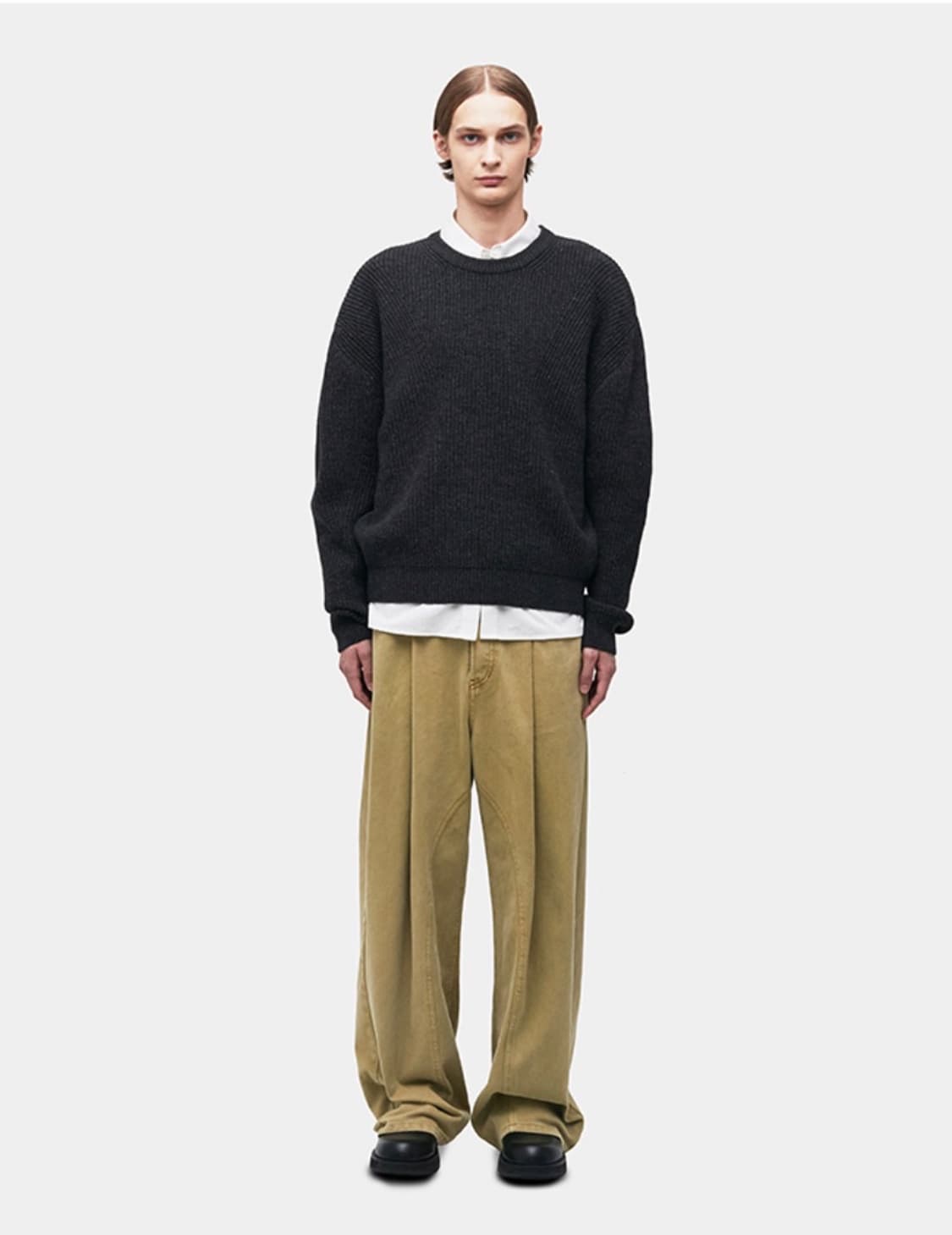 COOR 쿠어 캐시팝 트위드 크루넥 니트 차콜그레이 M 상품이미지3