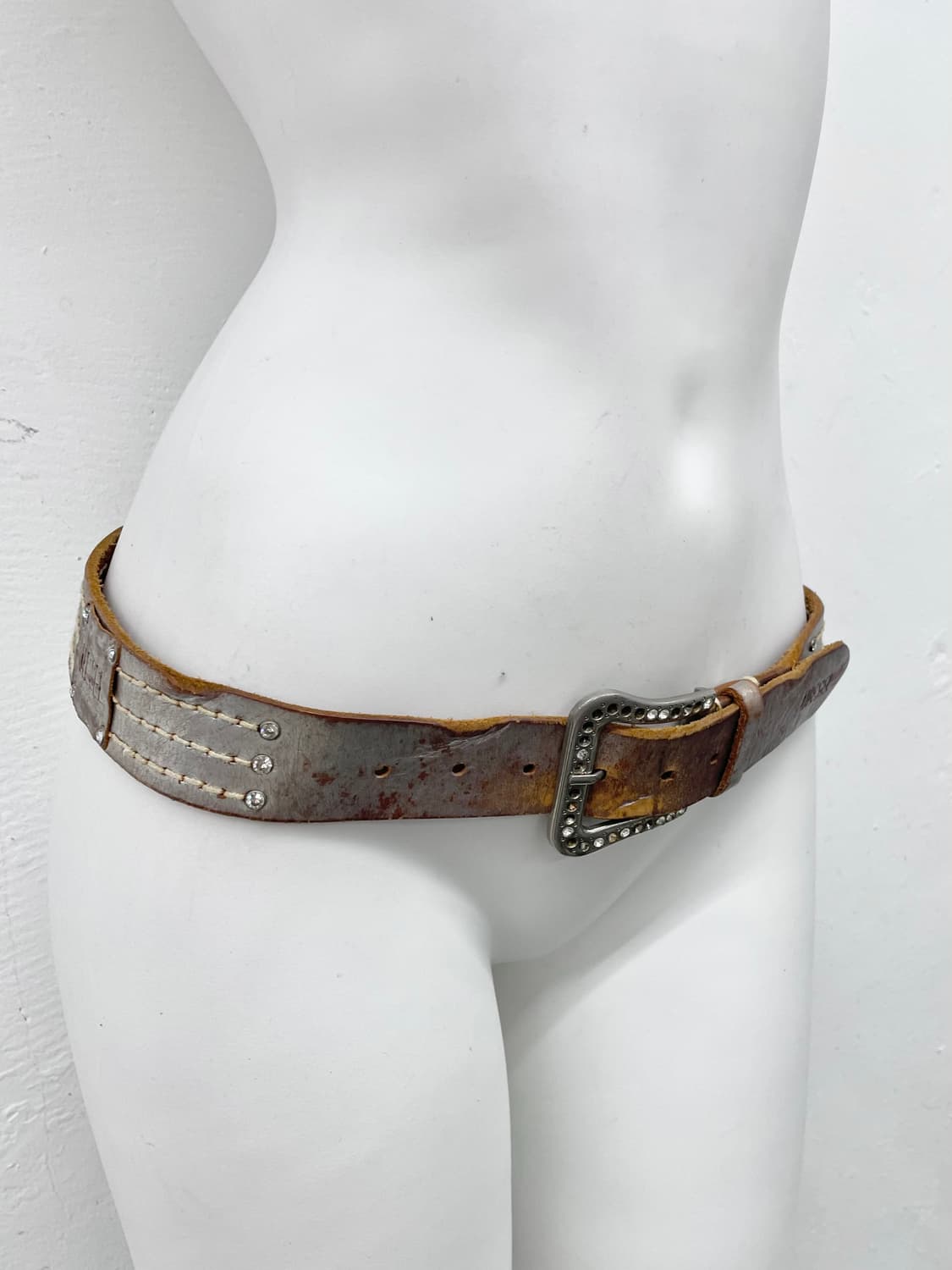 디젤 리얼레더 워싱 디테일 패치 버클 벨트*레어 상품이미지3