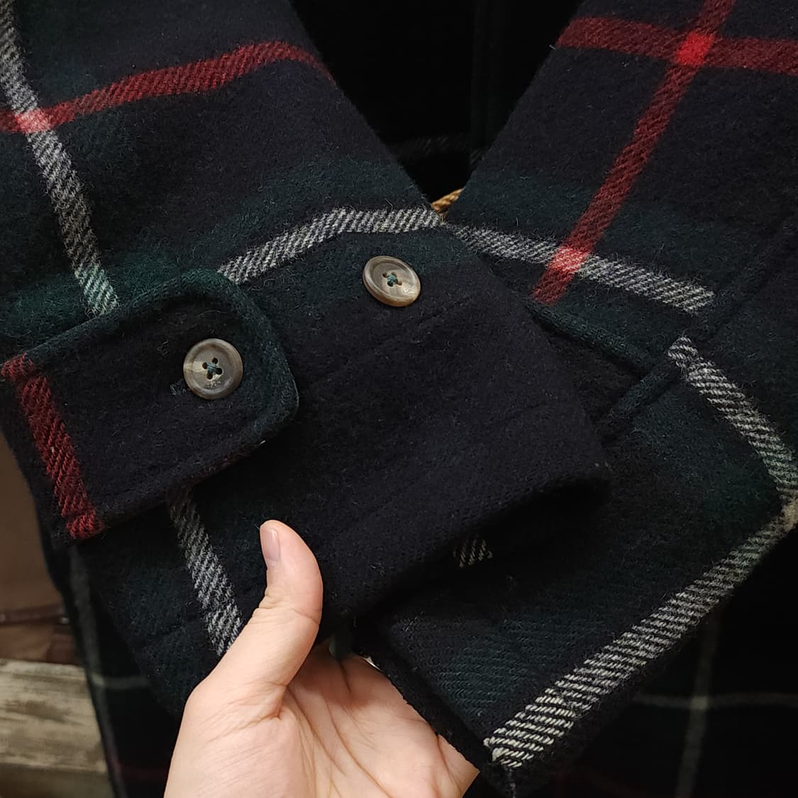 90s 폴로 랄프로렌 롱 더플코트 타탄 체크 made in USA M 상품이미지8