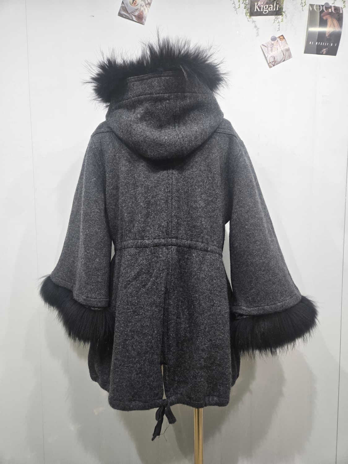 버버리 후드 퍼 장식 모직 케이프 코트 상품이미지4