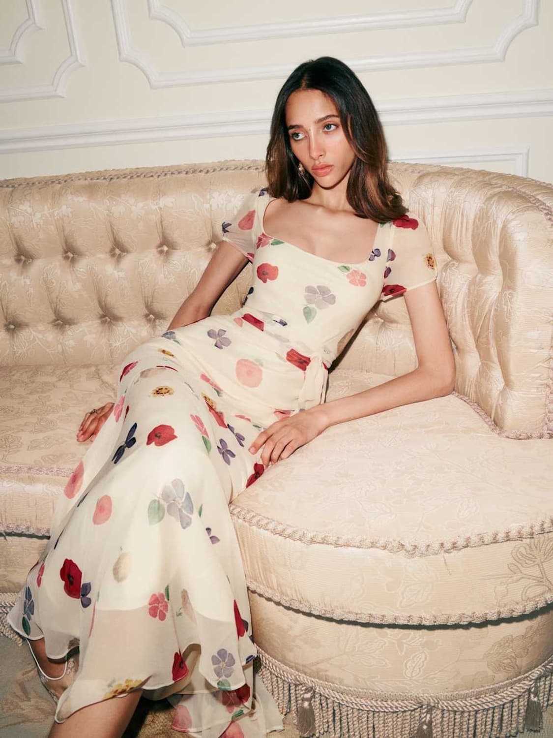 77사이즈) 리포메이션 wheeler 실크 쉬폰 드레스 플로럴 롱원피스 상품이미지2