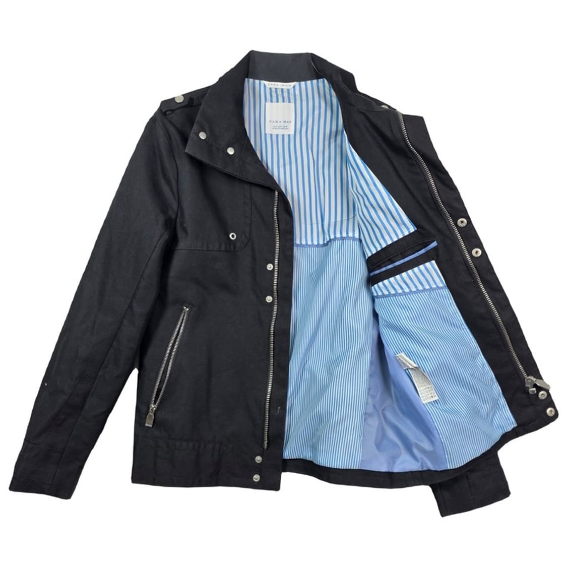 ZARA 맨 블랙 코튼 하이넥 밀리터리 필드 자켓 M 상품이미지6