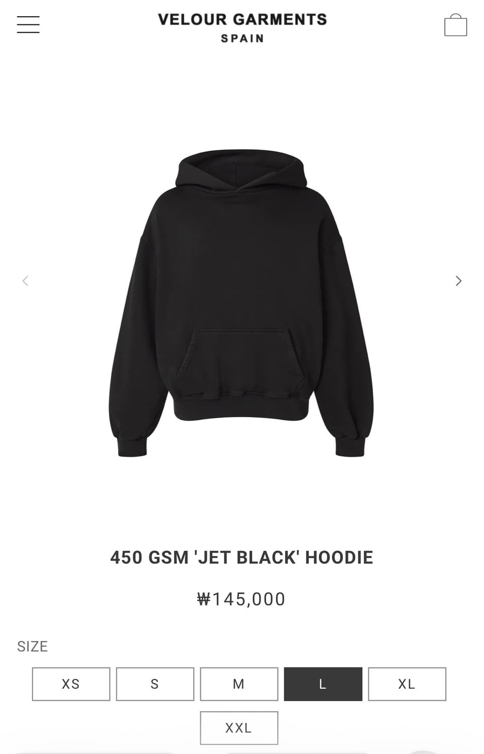 Velour Garments 450GSM 후드티 블랙 L 상품이미지2