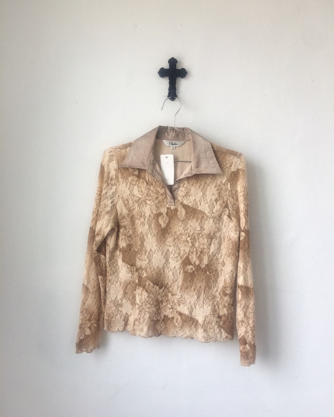 Flower pattern collar point mesh sleeve 상품이미지2