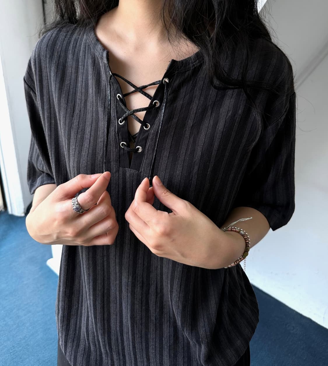 String design neck H/S knit top 상품이미지7