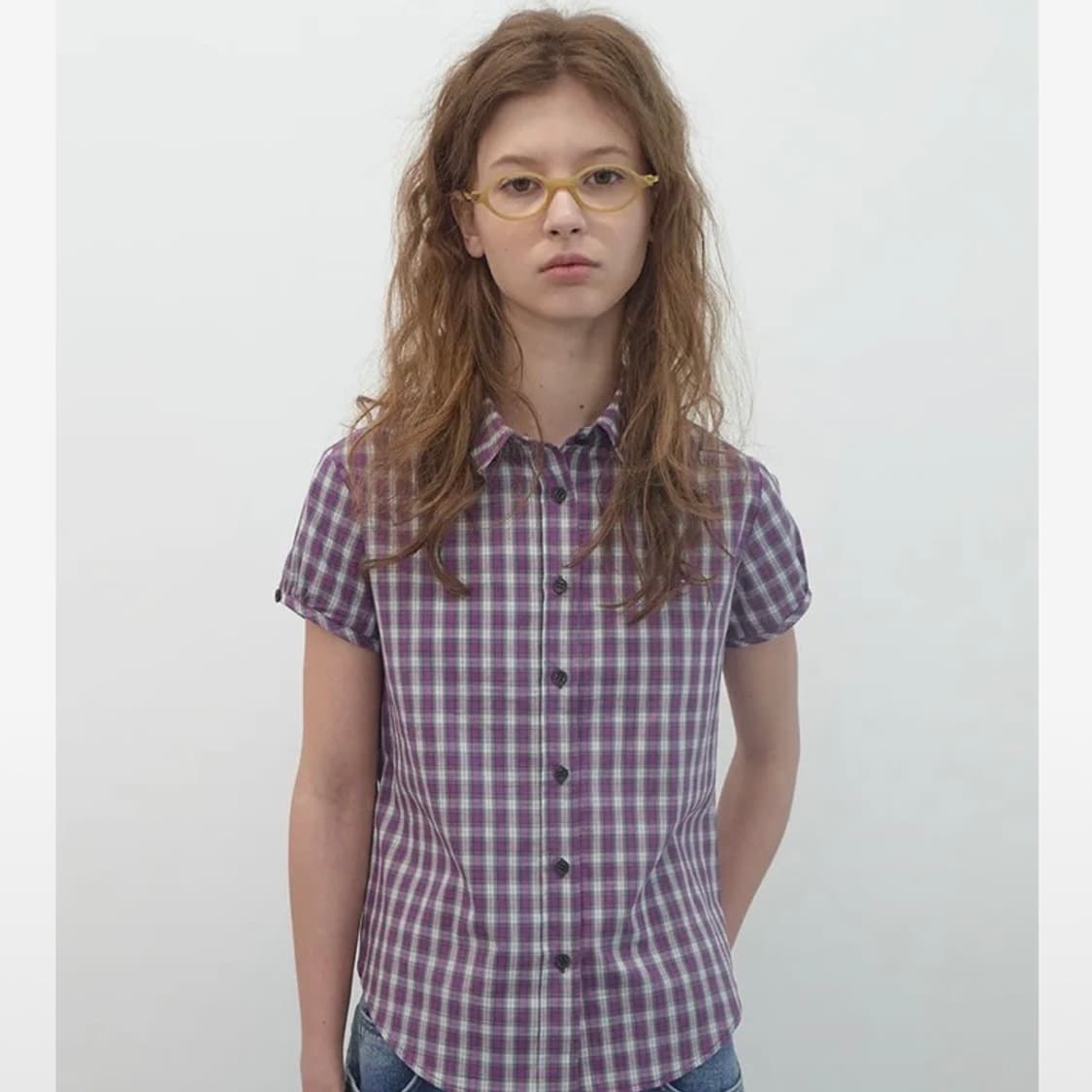 엔조블루스 체크 하프 슬리브 셔츠 퍼플 상품이미지2