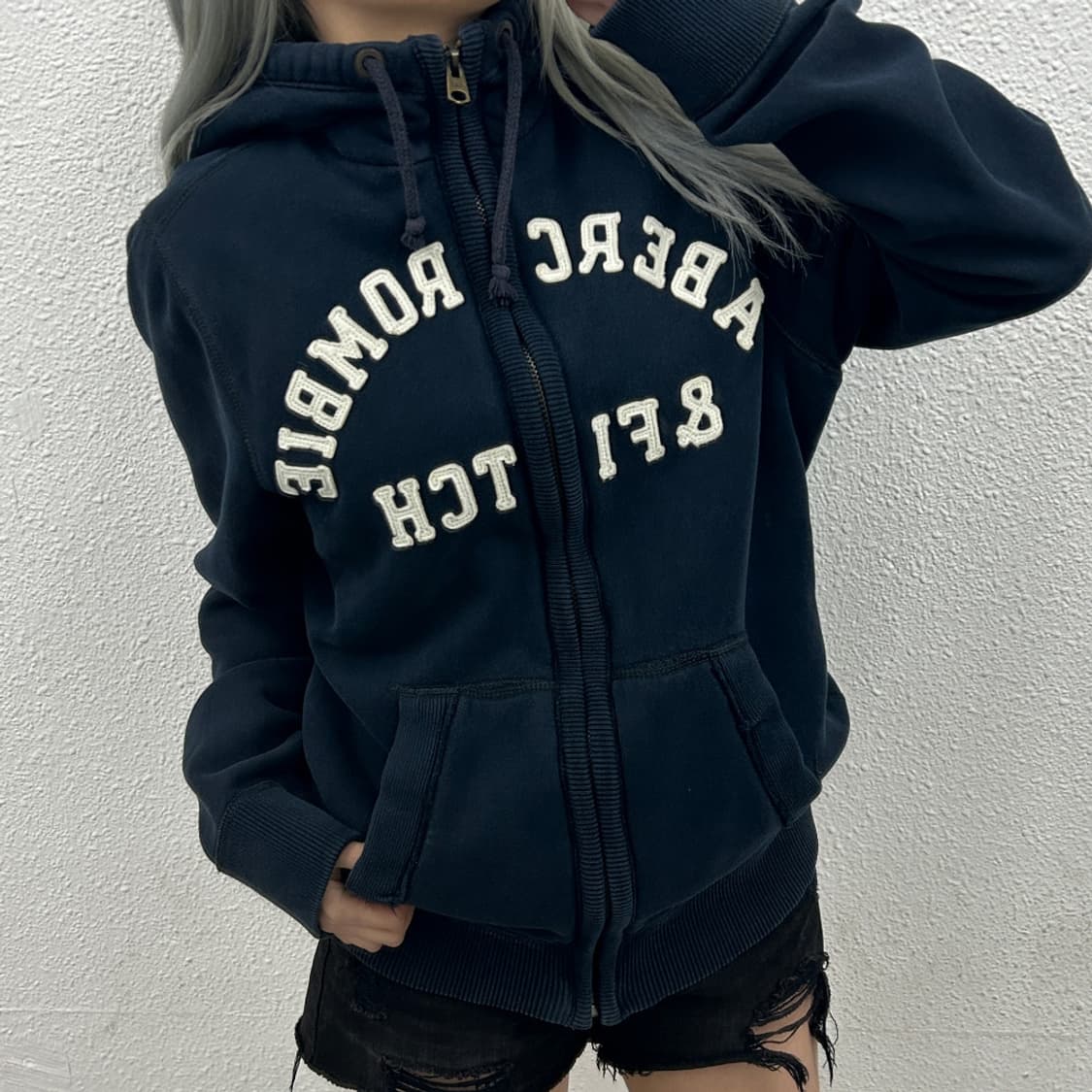  아베크롬비 센터로고 양털 네이비 후드집업 L 상품이미지2