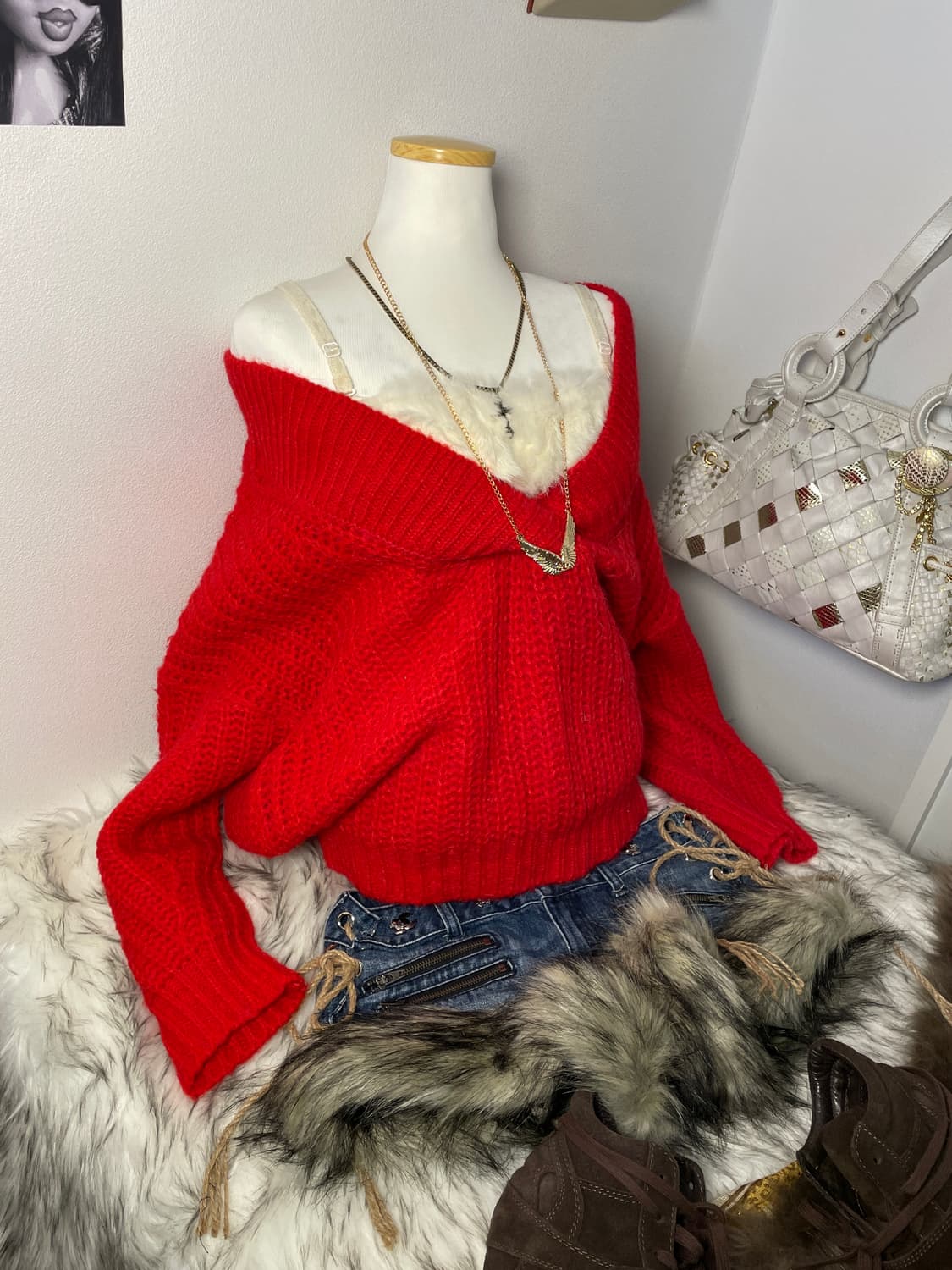 빈티지 크리스마스 니트 퍼 나시 세트 상품이미지1