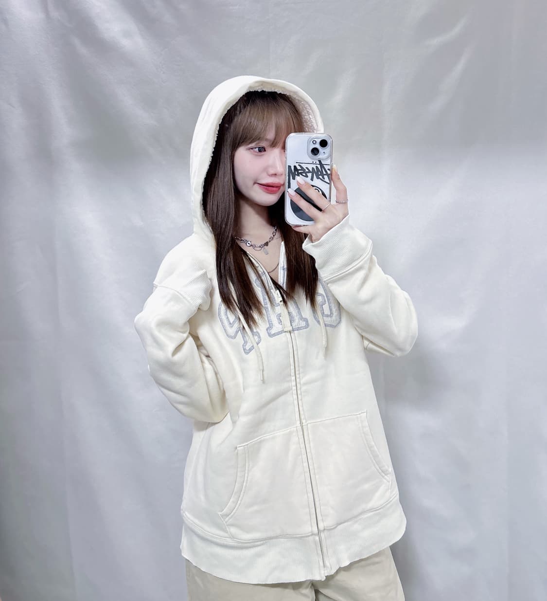 GAP 갭 화이트 오버핏 양털 후드집업  상품이미지1