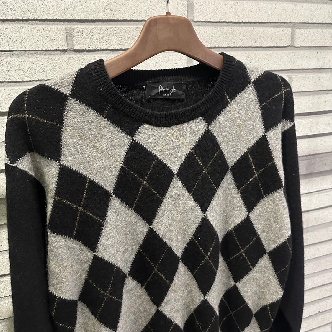 JPN VINTAGE 아가일 패턴 니트 소매배색 디테일 블랙 상품이미지4