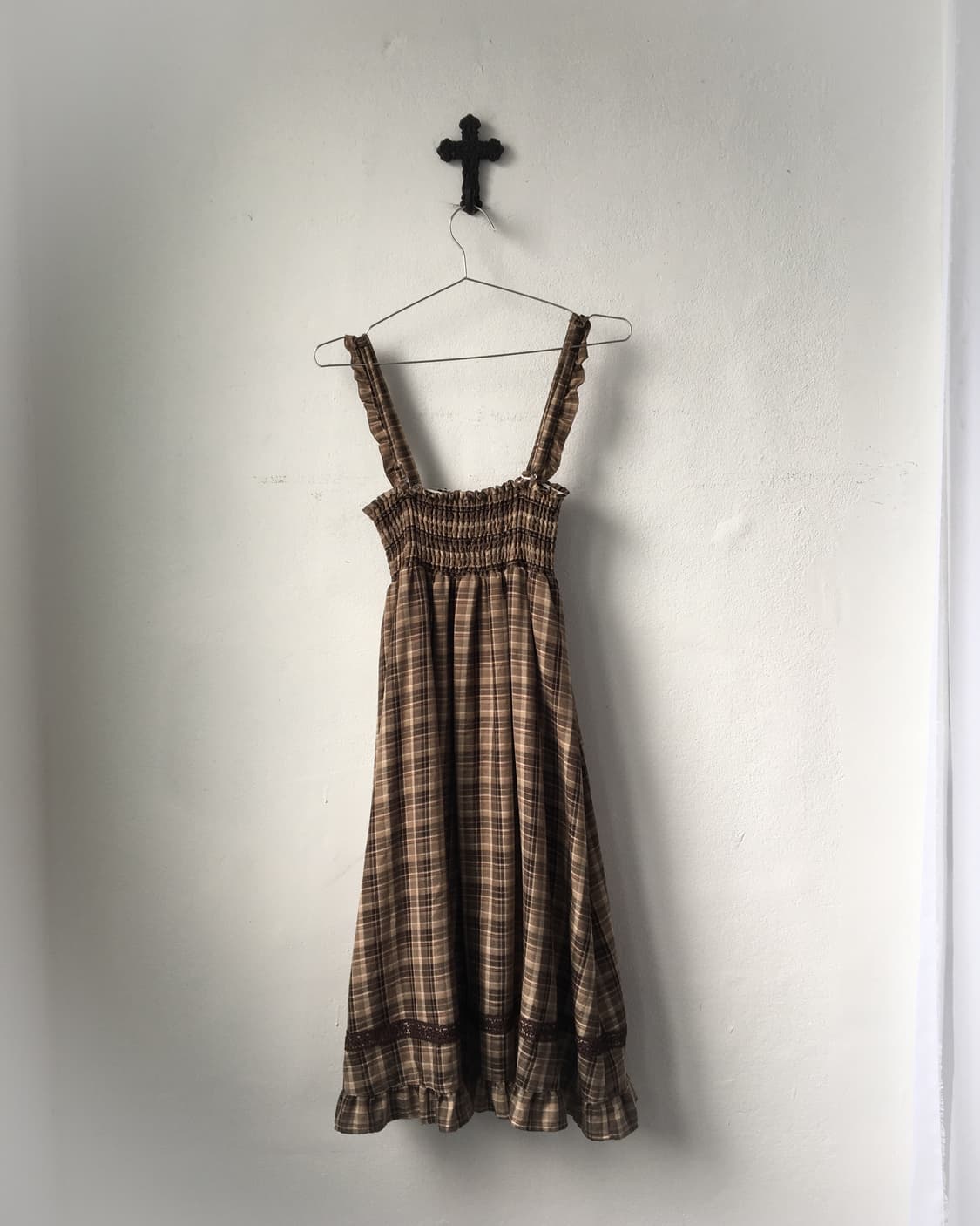 Lace trimming check pattern onepiece 상품이미지3