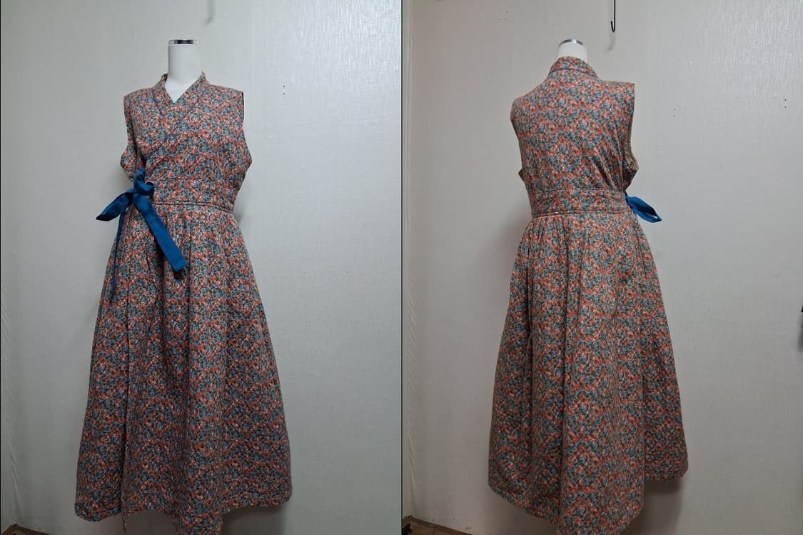 개량한복형 맞춤제작 꽃무늬 퀼팅 누빔 롱원피스 랩디지인 새거컨디션77 상품이미지2