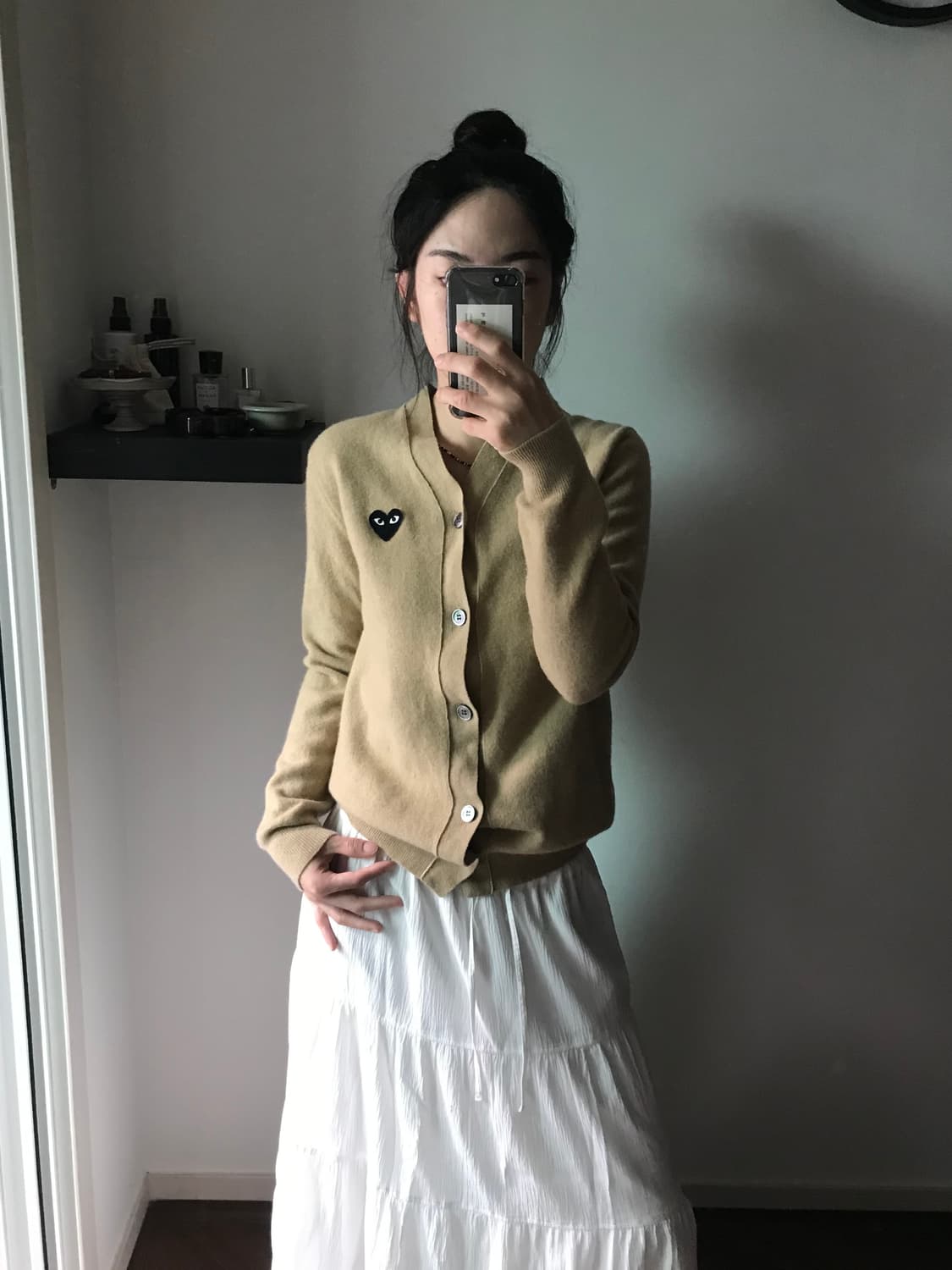 플레이 꼼데가르송 블랙 와펜 베이지 니트 가디건 상품이미지2