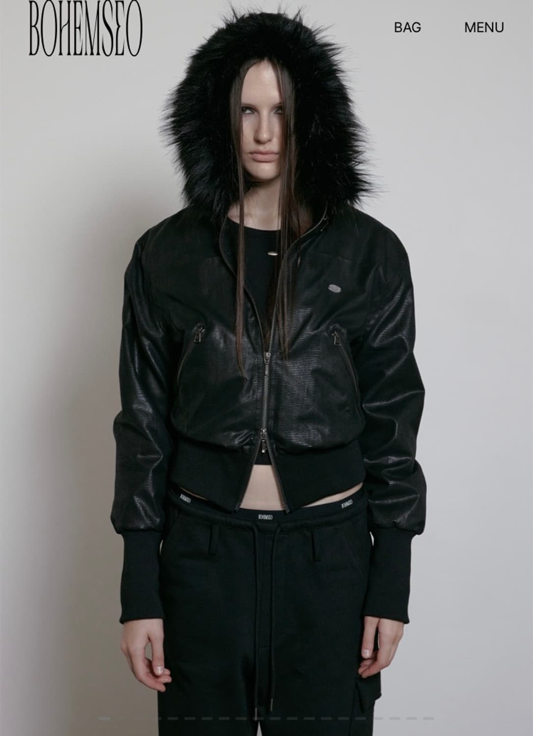 보헴서 PHYTON LEATHER FUR HOOD 레더 퍼 후드집업 상품이미지1