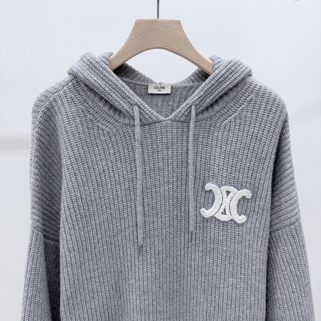 [S급/M] 셀린느 트리오페 울 리브드 니트 후드티 그레이 상품이미지3