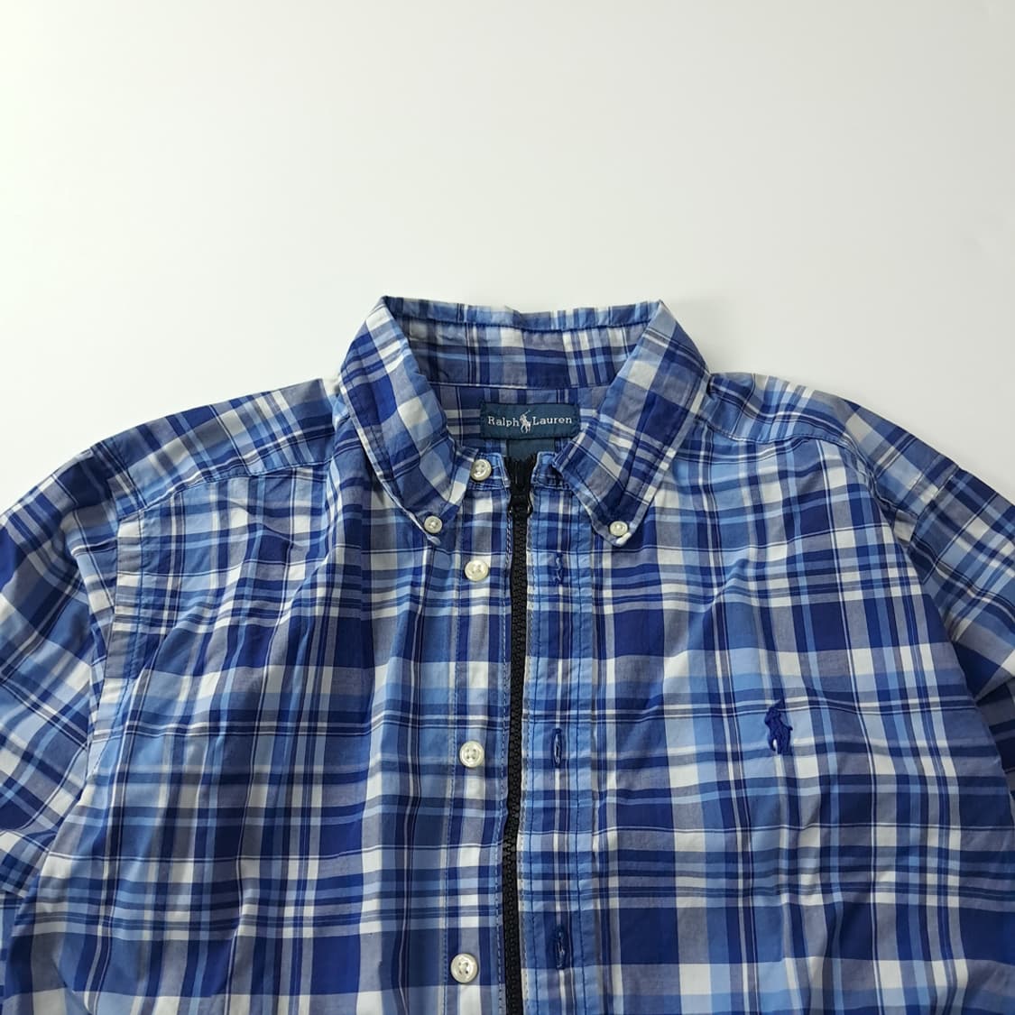CK159 FREE 폴로 00s 블루 타탄체크 크롭 셔츠 상품이미지2