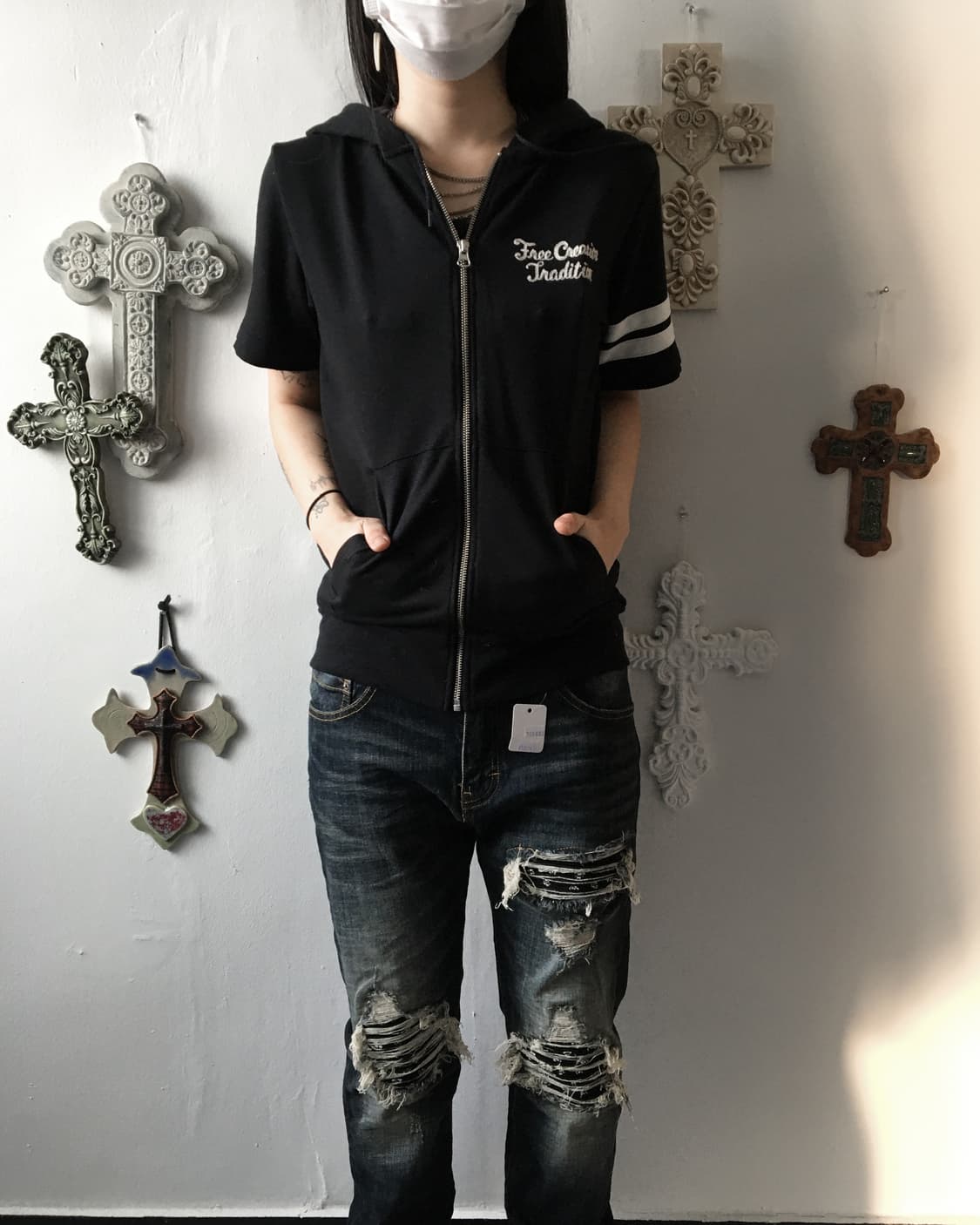 Back skull needle work hood zip up 상품이미지6