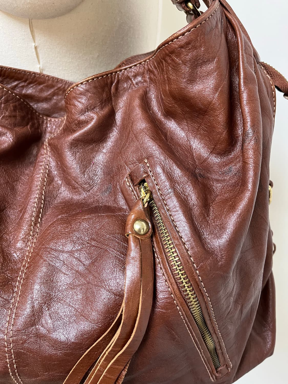 📦 Y2k Old leather redbrown Shoulder Bag 상품이미지8