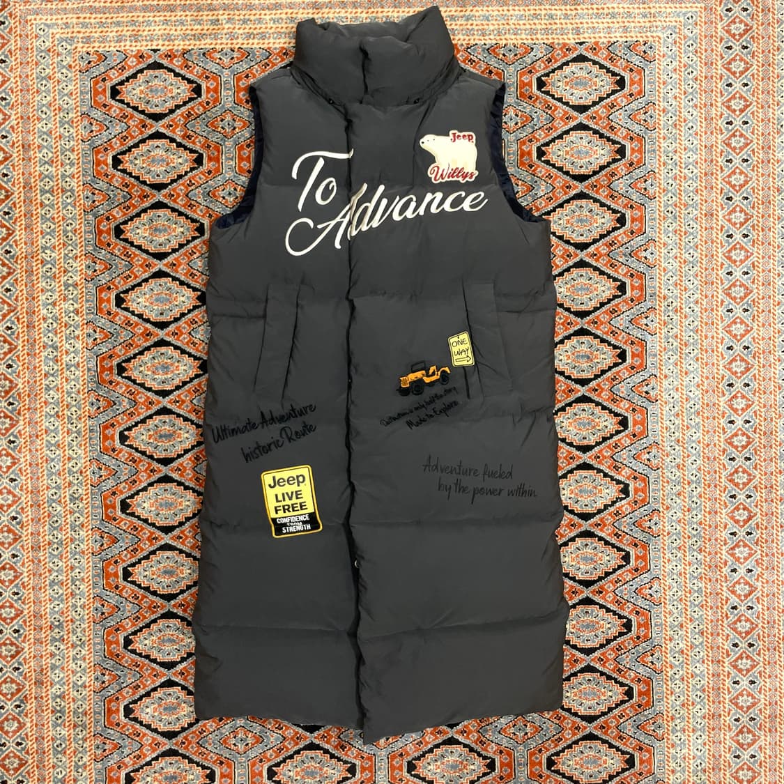 지프 와펜 디테일 차콜 덕다운 롱 패딩조끼 여성S 상품이미지1