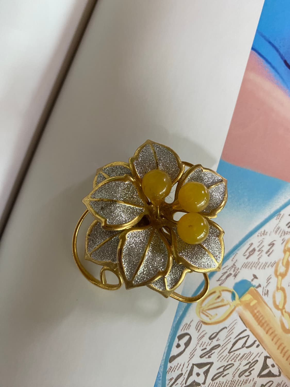 옐로우 비즈 & 골드 플라워 빈티지 브로치 상품이미지5