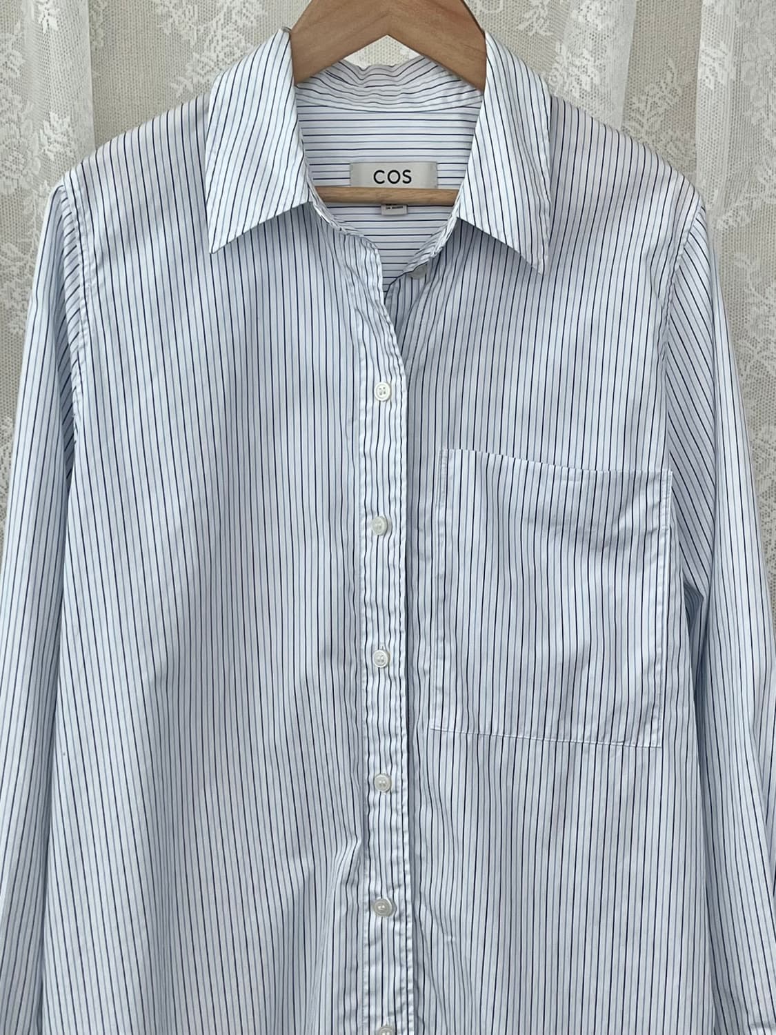 34) 코스 COS 여성 스트라이프 롱 셔츠 블루 상품이미지3