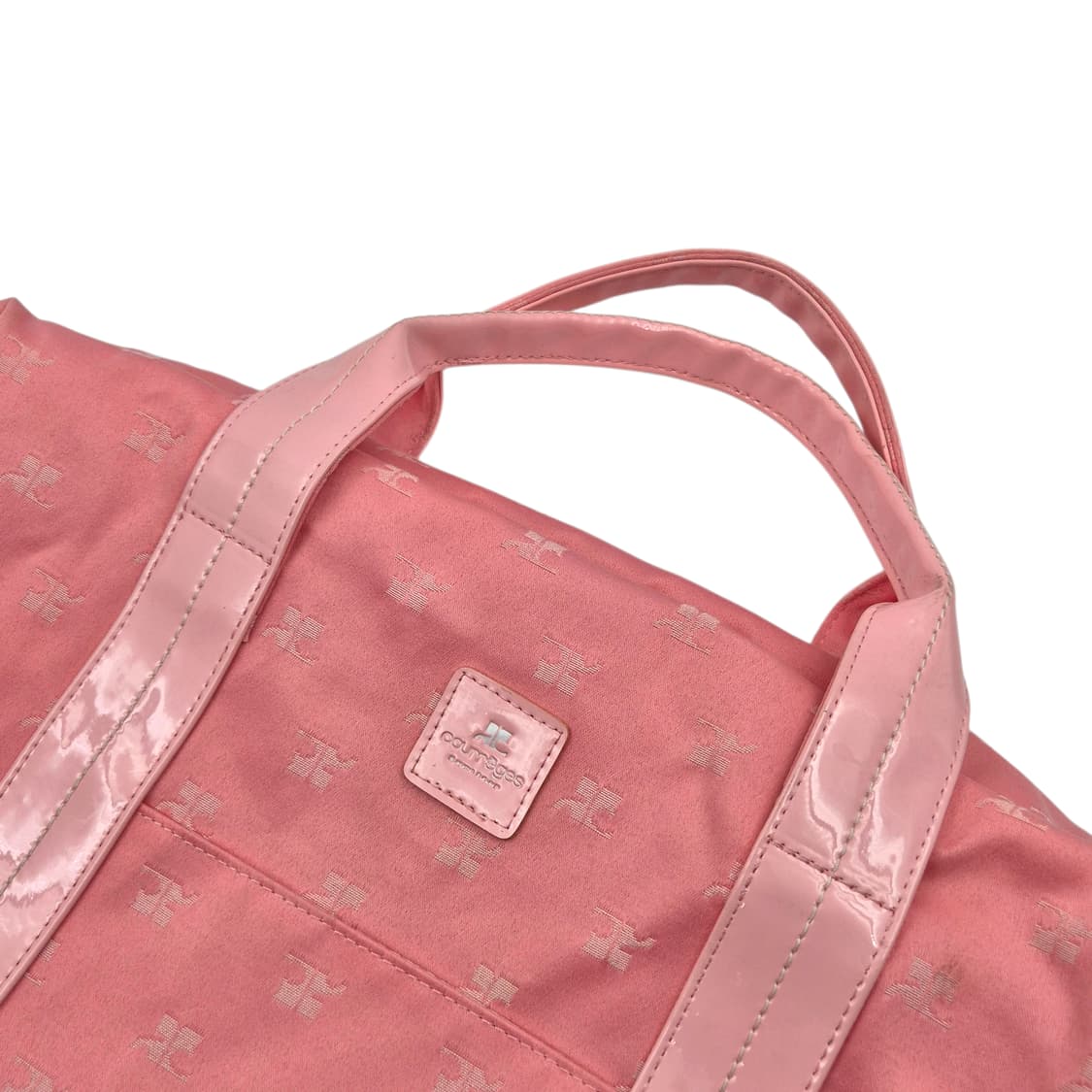 00s 꾸레쥬 핑크 로고 자수 에나멜 빅 볼링백 상품이미지3