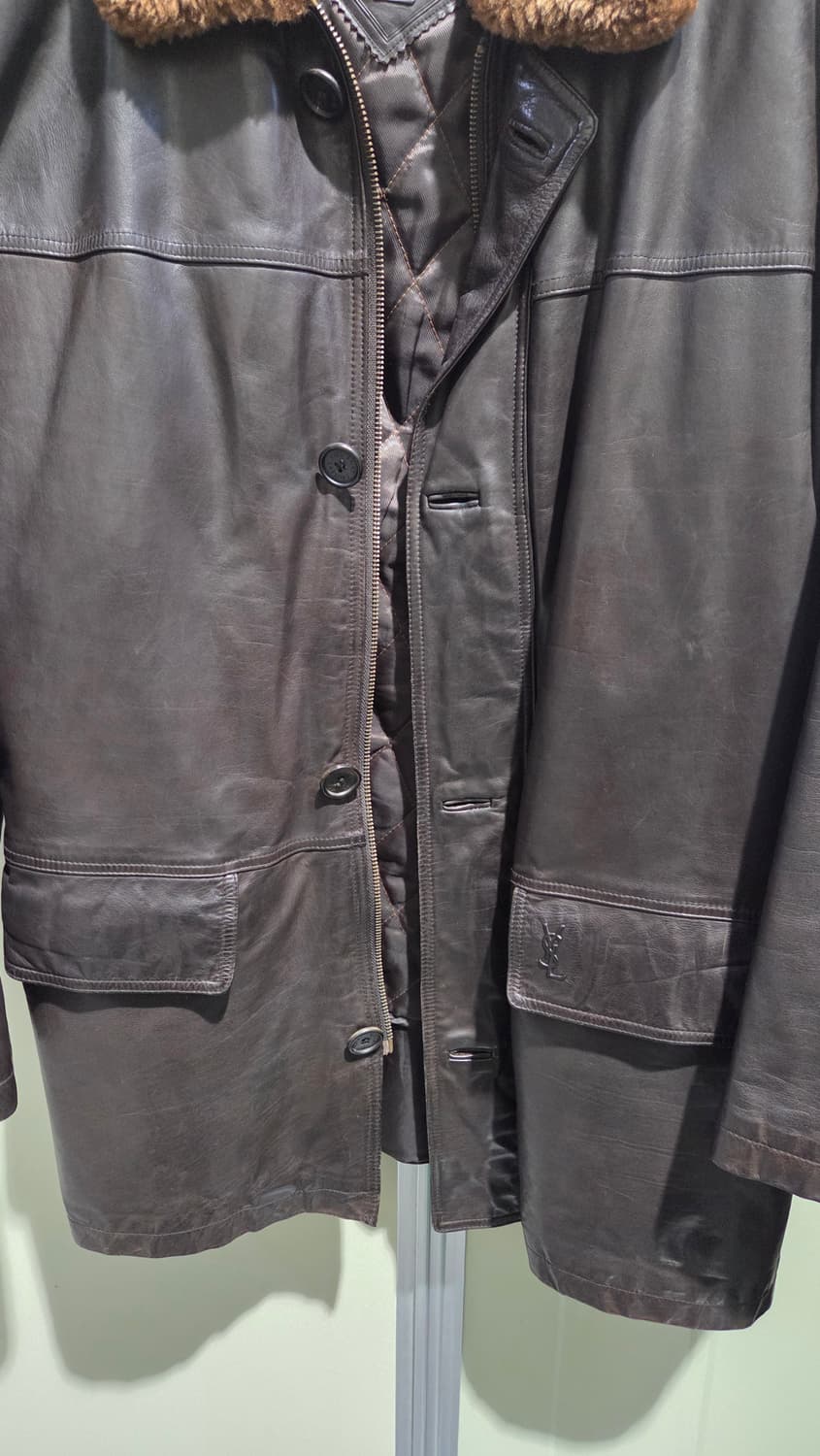 입생로랑 브라운 가죽 무스탕 코트 상품이미지4