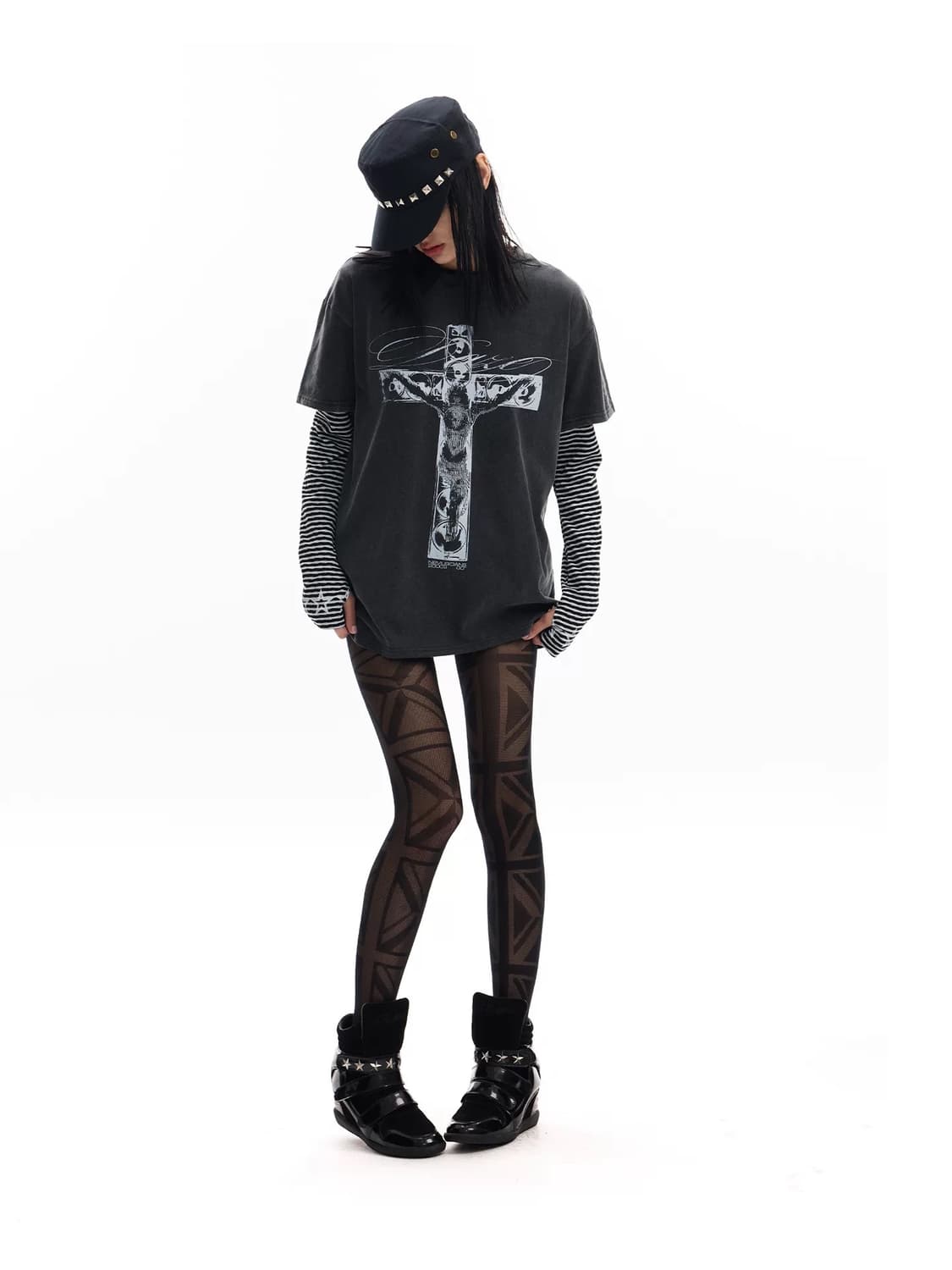 Rhythm Slave Cross Print T-Shirt 상품이미지5