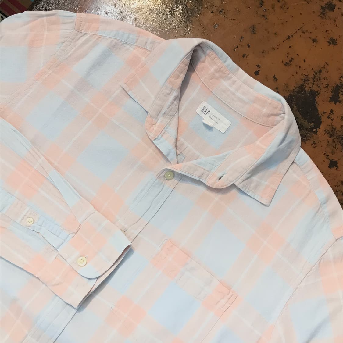 Gap 갭 베이지 블루 체크 린넨 혼방 셔츠 남성 102 여성 루즈핏 상품이미지3